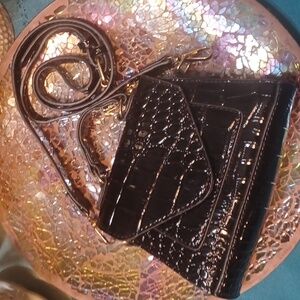 Mini Black Crocodile-Embossed Handbag